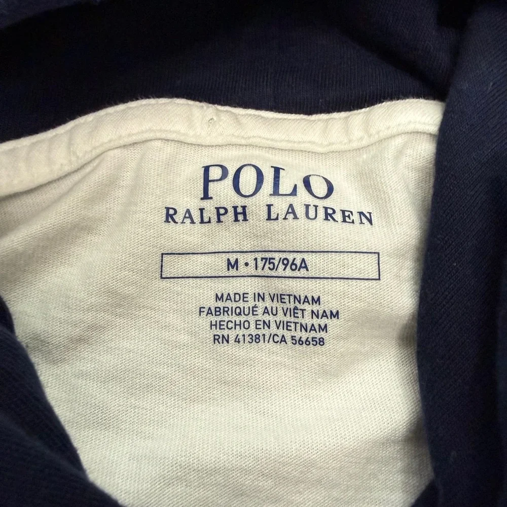 Polo Ralph Lauren Hoodie Mens Size Medium White Navy Blue Long Sleeve 1967 Shirt